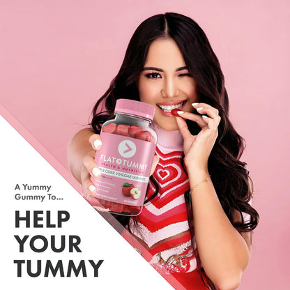 Flat Tummy Apfelessig Gummibärchen, 60 Stück – ACV Gummis, Entgiftung, Unterstützung der Darmgesundheit – Vegan-freundlich, Nicht-GVO – Rote Bete und Granatapfel Superfood Pulver, Vitamine B6, B9 & B12
