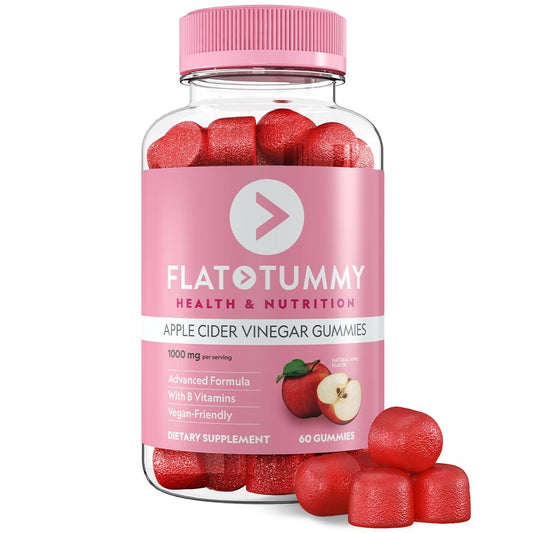 Flat Tummy Apfelessig Gummibärchen, 60 Stück – ACV Gummis, Entgiftung, Unterstützung der Darmgesundheit – Vegan-freundlich, Nicht-GVO – Rote Bete und Granatapfel Superfood Pulver, Vitamine B6, B9 & B12