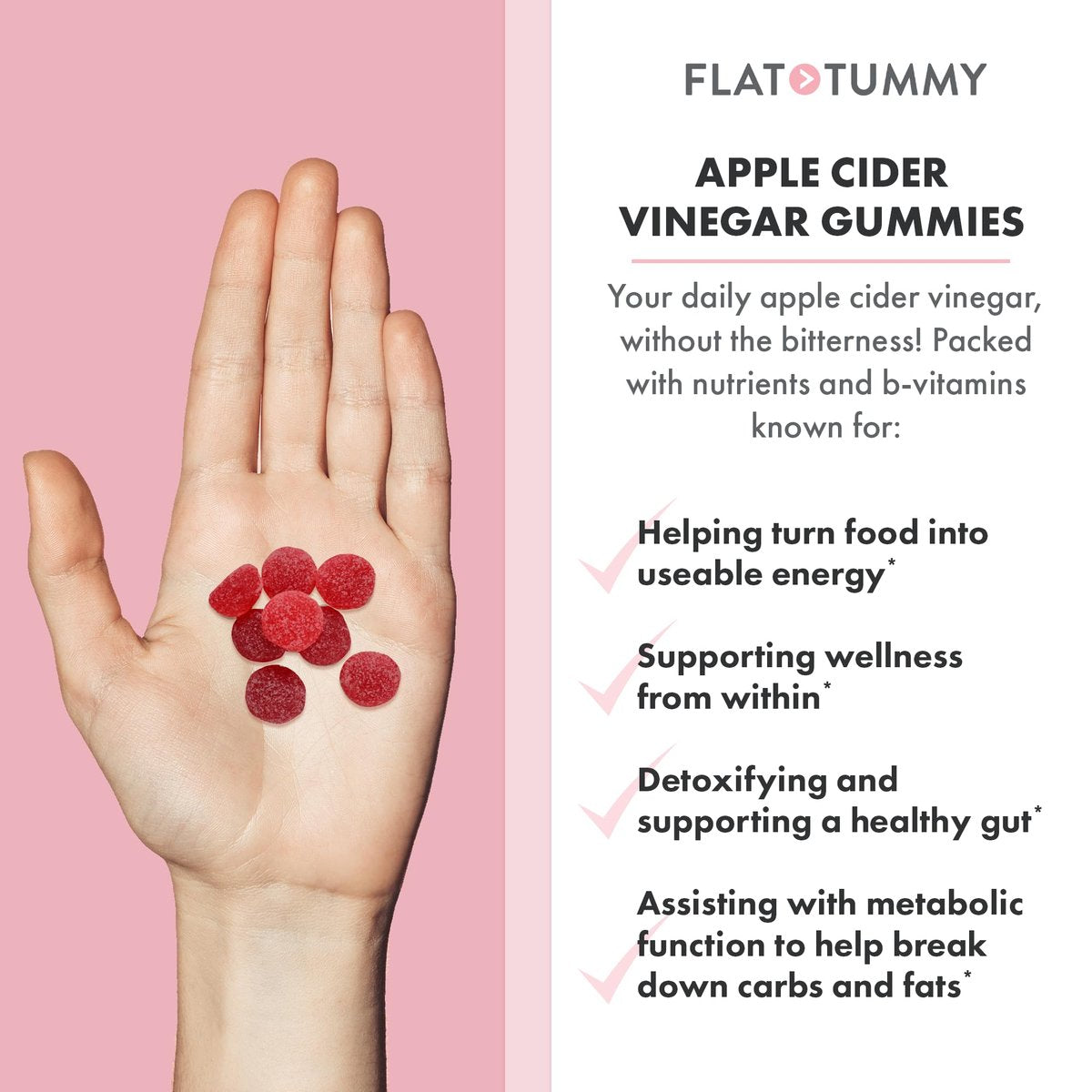 Flat Tummy Apfelessig Gummibärchen, 60 Stück – ACV Gummis, Entgiftung, Unterstützung der Darmgesundheit – Vegan-freundlich, Nicht-GVO – Rote Bete und Granatapfel Superfood Pulver, Vitamine B6, B9 & B12