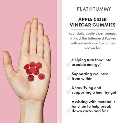 Flat Tummy Apfelessig Gummibärchen, 60 Stück – ACV Gummis, Entgiftung, Unterstützung der Darmgesundheit – Vegan-freundlich, Nicht-GVO – Rote Bete und Granatapfel Superfood Pulver, Vitamine B6, B9 & B12