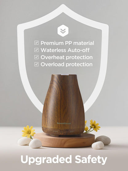 InnoGear Aroma-Diffuser – Ultraschall-Diffuser für Aromatherapie, 7 Farben LED, 2 Nebelmodi, Auto-Abschaltung, Bronze