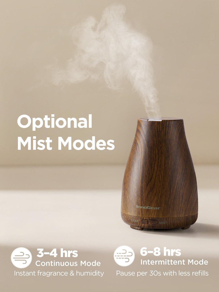 InnoGear Aroma-Diffuser – Ultraschall-Diffuser für Aromatherapie, 7 Farben LED, 2 Nebelmodi, Auto-Abschaltung, Bronze