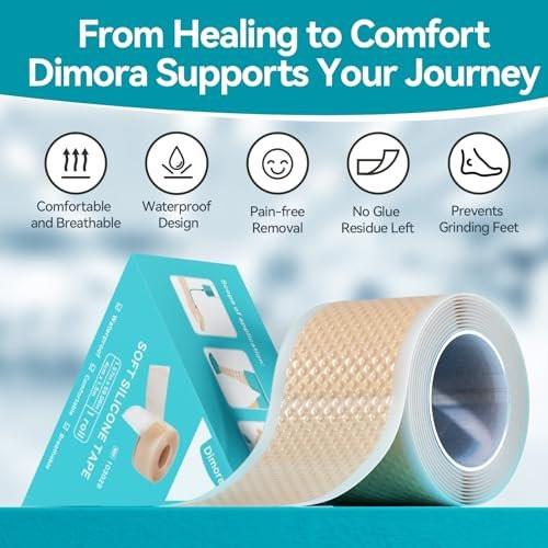 Dimora Silikon-Medizinisches Tape - Hypoallergenes Erste-Hilfe-Band mit einfachem Abreißen, schmerzfreies Entfernen für empfindliche Haut, rückstandsfrei (4 cm x 150 cm), 1 Rolle