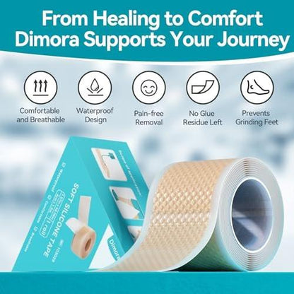 Dimora Silikon-Medizinisches Tape - Hypoallergenes Erste-Hilfe-Band mit einfachem Abreißen, schmerzfreies Entfernen für empfindliche Haut, rückstandsfrei (4 cm x 150 cm), 1 Rolle