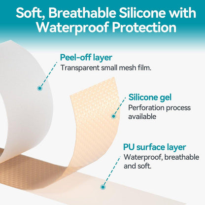 Dimora Silikon-Medizinisches Tape - Hypoallergenes Erste-Hilfe-Band mit einfachem Abreißen, schmerzfreies Entfernen für empfindliche Haut, rückstandsfrei (4 cm x 150 cm), 1 Rolle