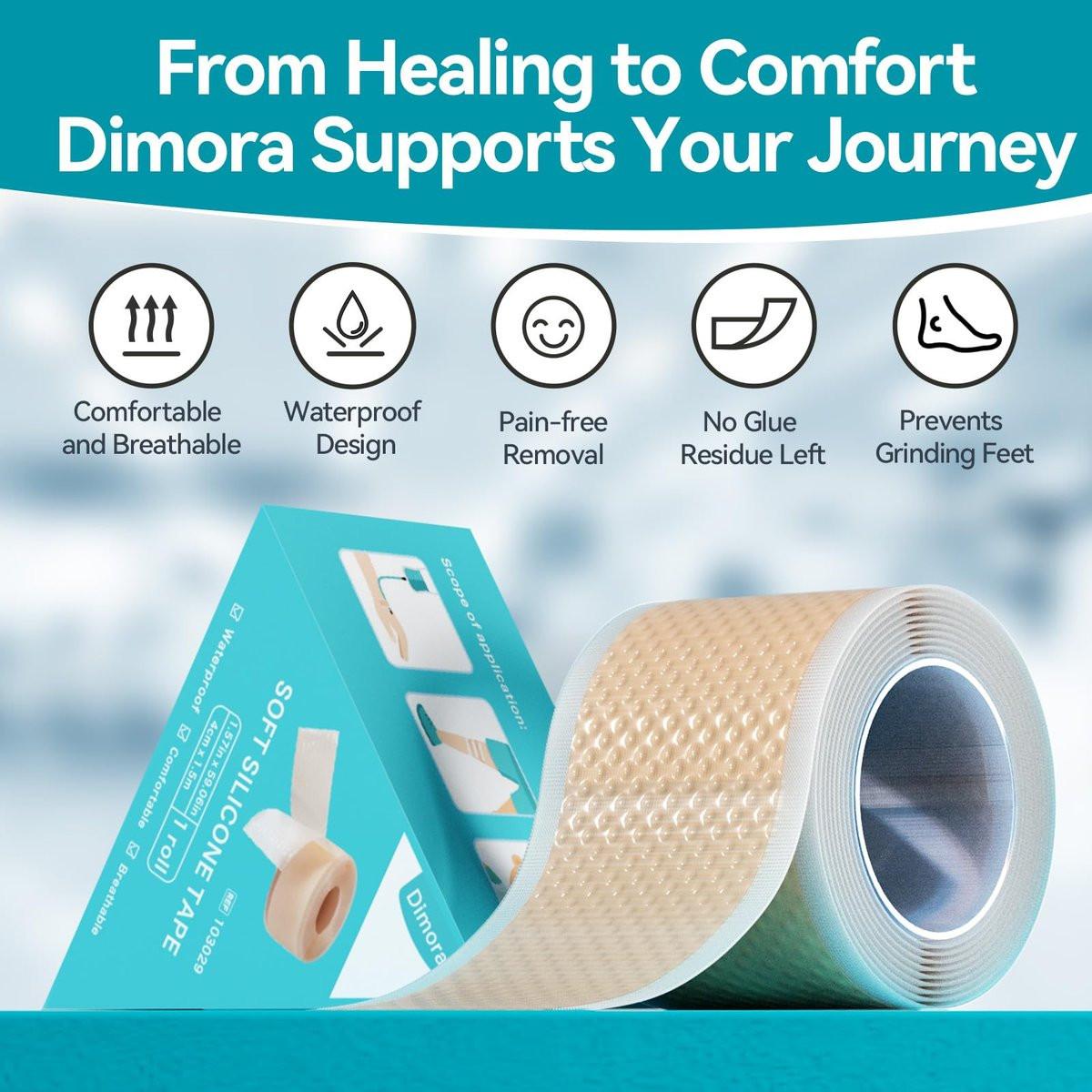 Dimora Silikon-Medizinisches Tape - Hypoallergenes Erste-Hilfe-Band mit einfachem Abreißen, schmerzfreies Entfernen für empfindliche Haut, rückstandsfrei (4 cm x 150 cm), 1 Rolle