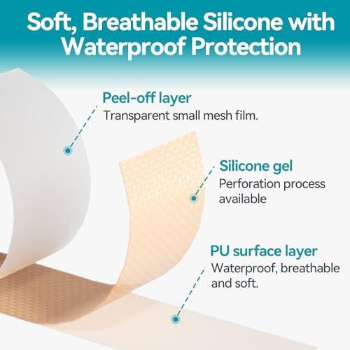 Dimora Silikon-Medizinisches Tape - Hypoallergenes Erste-Hilfe-Band mit einfachem Abreißen, schmerzfreies Entfernen für empfindliche Haut, rückstandsfrei (4 cm x 150 cm), 1 Rolle