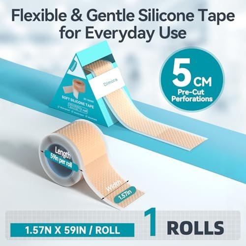Dimora Silikon-Medizinisches Tape - Hypoallergenes Erste-Hilfe-Band mit einfachem Abreißen, schmerzfreies Entfernen für empfindliche Haut, rückstandsfrei (4 cm x 150 cm), 1 Rolle