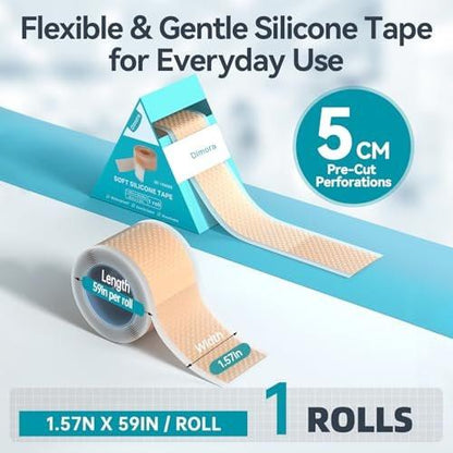 Dimora Silikon-Medizinisches Tape - Hypoallergenes Erste-Hilfe-Band mit einfachem Abreißen, schmerzfreies Entfernen für empfindliche Haut, rückstandsfrei (4 cm x 150 cm), 1 Rolle