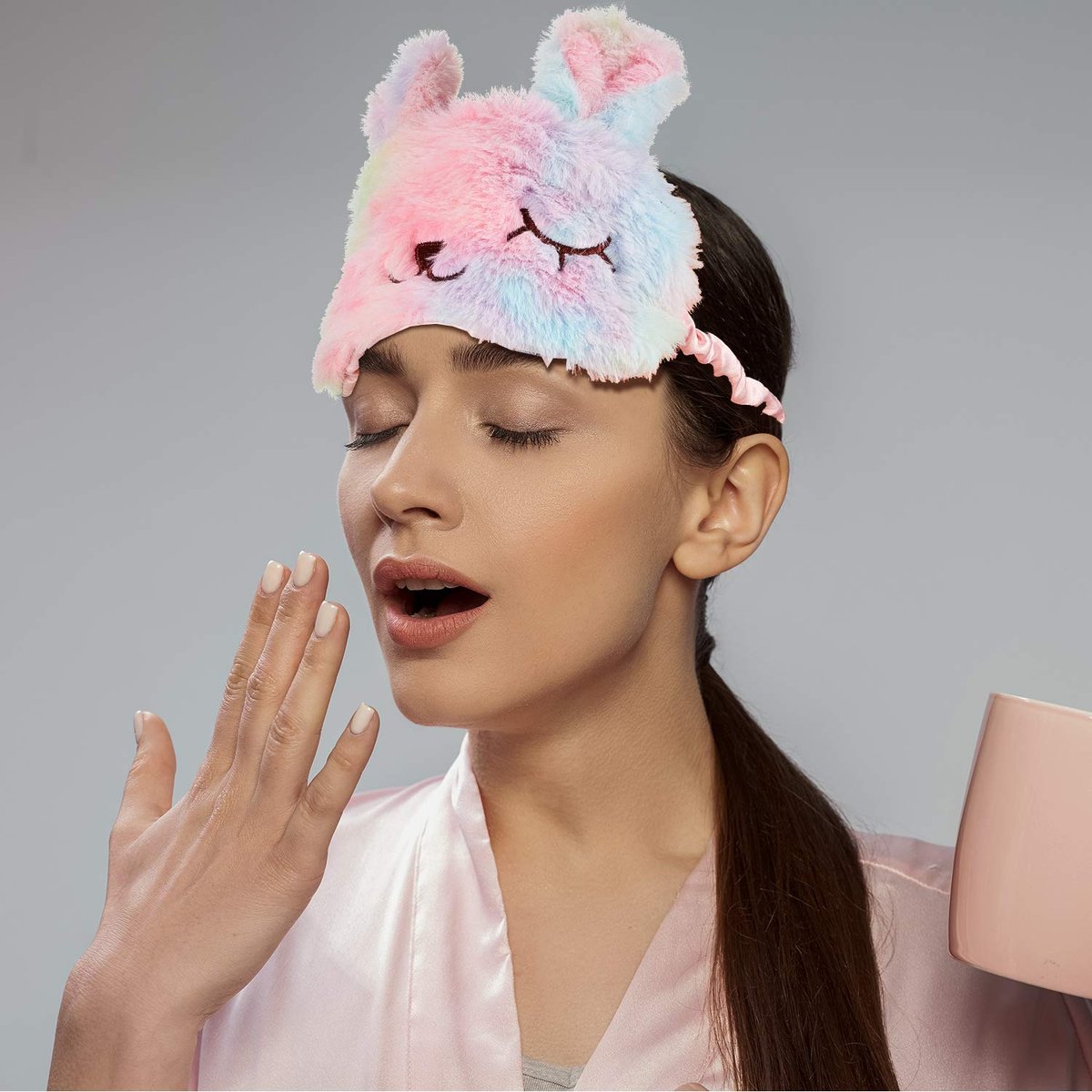 Geyoga 3er-Set Schlafmasken für Kinder – Plüsch-Schlafaugenabdeckung mit Tiermotiven (Regenbogenfarben, Katze und Einhorn)