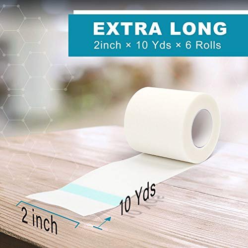 LotFancy Medizinisches Tape, 6 Rollen 5 cm x 9,1 m, hypoallergenes chirurgisches Papierklebeband, Wundversorgung und Erste-Hilfe-Tape, inklusive 2 Spendern