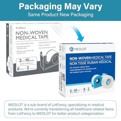 LotFancy Medizinisches Tape, 6 Rollen 5 cm x 9,1 m, hypoallergenes chirurgisches Papierklebeband, Wundversorgung und Erste-Hilfe-Tape, inklusive 2 Spendern