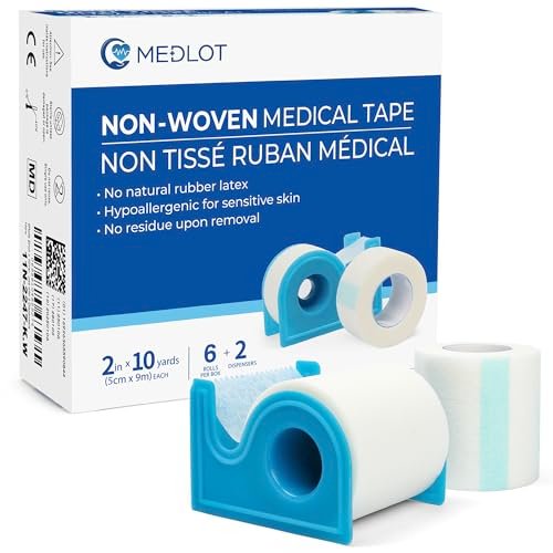 LotFancy Medizinisches Tape, 6 Rollen 5 cm x 9,1 m, hypoallergenes chirurgisches Papierklebeband, Wundversorgung und Erste-Hilfe-Tape, inklusive 2 Spendern