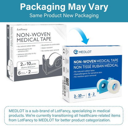 LotFancy Medizinisches Tape, 6 Rollen 5 cm x 9,1 m, hypoallergenes chirurgisches Papierklebeband, Wundversorgung und Erste-Hilfe-Tape, inklusive 2 Spendern