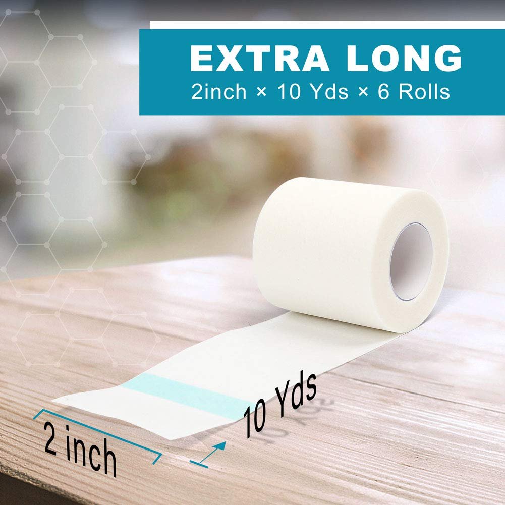 LotFancy Medizinisches Tape, 6 Rollen 5 cm x 9,1 m, hypoallergenes chirurgisches Papierklebeband, Wundversorgung und Erste-Hilfe-Tape, inklusive 2 Spendern