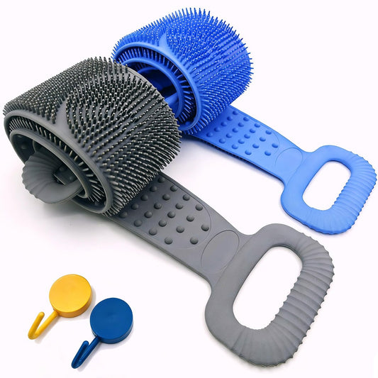 Sofine 2er-Pack Silikon Rückenbürste für die Dusche, 90 cm Doppelseitiger Körperbürste, Duschbürste mit extra langem Griff, Rückenapplikator, Peeling-Rückenbürste für Männer und Frauen
