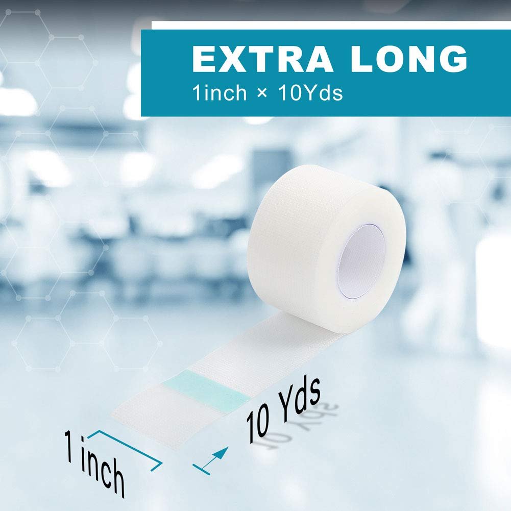 LotFancy Transparentes medizinisches Klebeband 1" x 10 Yards, 2 Rollen hypoallergenes chirurgisches Klebeband, wasserfestes PE-Erste-Hilfe-Band zur Wundversorgung, Fixierung von Verbänden, für empfindliche Haut, latexfrei