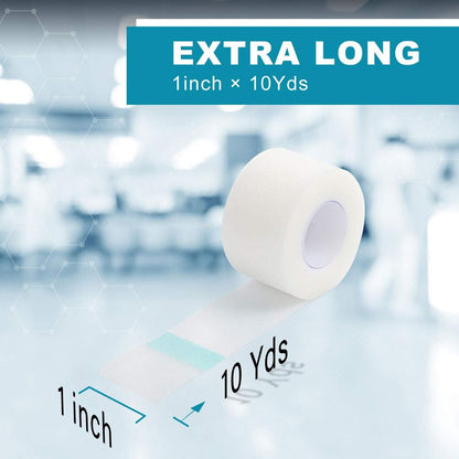 LotFancy Transparentes medizinisches Klebeband 1" x 10 Yards, 2 Rollen hypoallergenes chirurgisches Klebeband, wasserfestes PE-Erste-Hilfe-Band zur Wundversorgung, Fixierung von Verbänden, für empfindliche Haut, latexfrei