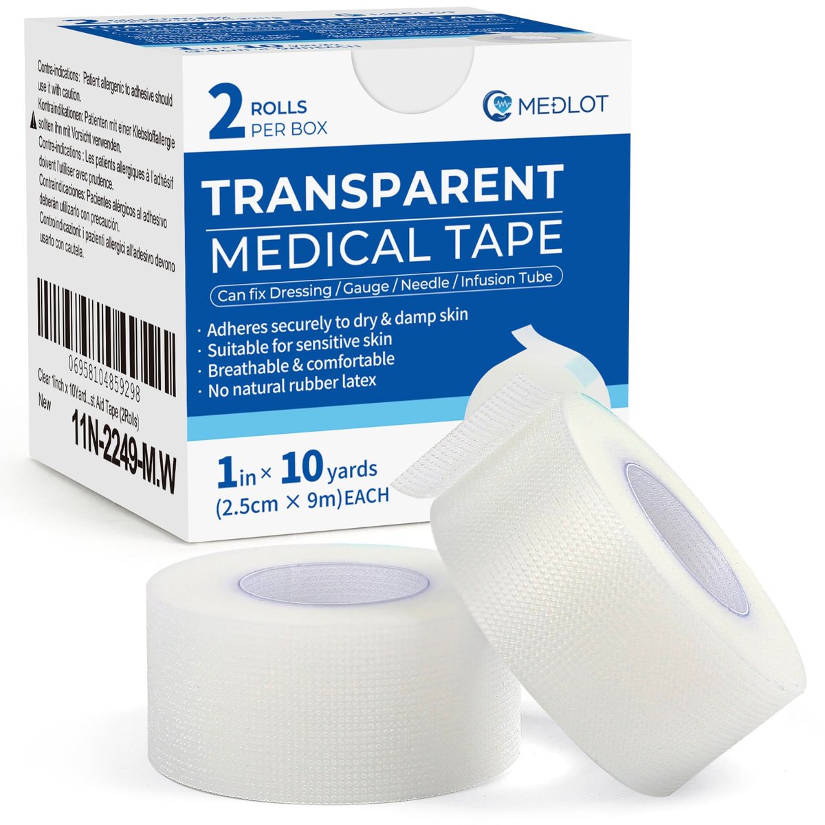 LotFancy Transparentes medizinisches Klebeband 1" x 10 Yards, 2 Rollen hypoallergenes chirurgisches Klebeband, wasserfestes PE-Erste-Hilfe-Band zur Wundversorgung, Fixierung von Verbänden, für empfindliche Haut, latexfrei