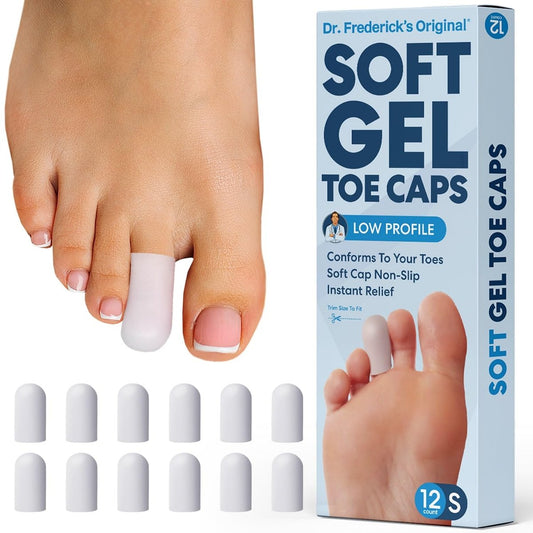Dr. Frederick's Original Weiche Gel-Zehenkappen - 12 Stück - Ärztlich entwickelte Zehenschützer gegen eingewachsene Zehennägel, Blasen, Hühneraugen & Hornhaut - Zehenhülsen zur Schmerzlinderung & Polsterkomfort im Schuh - Weiß, S