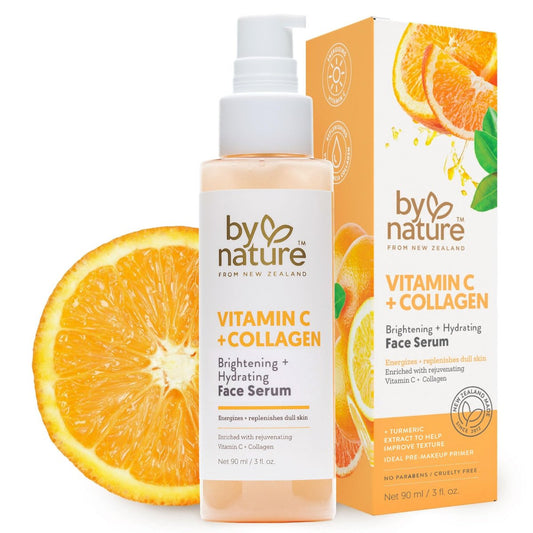 By Nature Vitamin C + Kollagen Gesichtsserum – Belebt und regeneriert müde Haut mit Vitamin C, aufpolsterndem Kollagen und texturverbesserndem Kurkuma – Premium Hautpflegeserum für das Gesicht – 88,7 ml