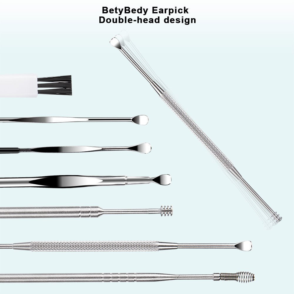 BetyBedy Ohrenreiniger Set – 7-teiliges Ohrlöffel-Set zur Ohrenschmalzentfernung mit Reinigungsbürste und Aufbewahrungsbox, Silber