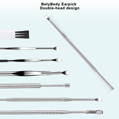BetyBedy Ohrenreiniger Set – 7-teiliges Ohrlöffel-Set zur Ohrenschmalzentfernung mit Reinigungsbürste und Aufbewahrungsbox, Silber