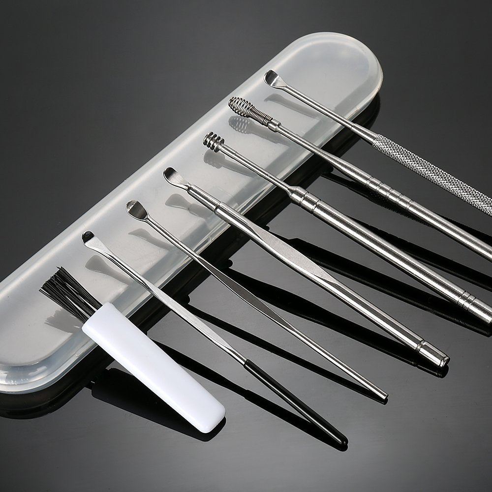 BetyBedy Ohrenreiniger Set – 7-teiliges Ohrlöffel-Set zur Ohrenschmalzentfernung mit Reinigungsbürste und Aufbewahrungsbox, Silber