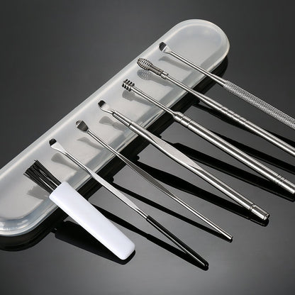 BetyBedy Ohrenreiniger Set – 7-teiliges Ohrlöffel-Set zur Ohrenschmalzentfernung mit Reinigungsbürste und Aufbewahrungsbox, Silber