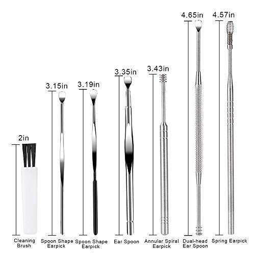 BetyBedy Ohrenreiniger Set – 7-teiliges Ohrlöffel-Set zur Ohrenschmalzentfernung mit Reinigungsbürste und Aufbewahrungsbox, Silber
