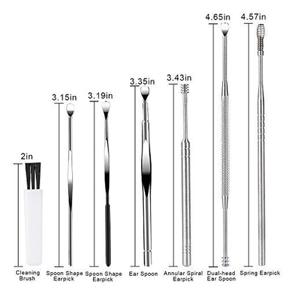 BetyBedy Ohrenreiniger Set – 7-teiliges Ohrlöffel-Set zur Ohrenschmalzentfernung mit Reinigungsbürste und Aufbewahrungsbox, Silber