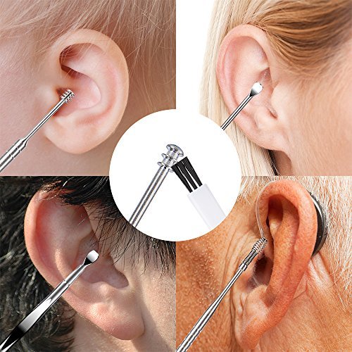 BetyBedy Ohrenreiniger Set – 7-teiliges Ohrlöffel-Set zur Ohrenschmalzentfernung mit Reinigungsbürste und Aufbewahrungsbox, Silber