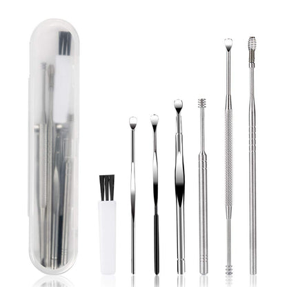 BetyBedy Ohrenreiniger Set – 7-teiliges Ohrlöffel-Set zur Ohrenschmalzentfernung mit Reinigungsbürste und Aufbewahrungsbox, Silber