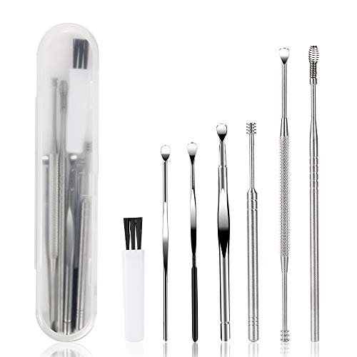 BetyBedy Ohrenreiniger Set – 7-teiliges Ohrlöffel-Set zur Ohrenschmalzentfernung mit Reinigungsbürste und Aufbewahrungsbox, Silber