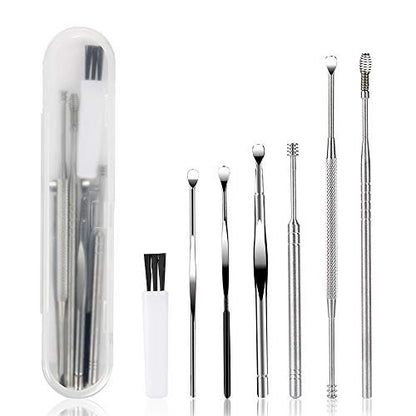 BetyBedy Ohrenreiniger Set – 7-teiliges Ohrlöffel-Set zur Ohrenschmalzentfernung mit Reinigungsbürste und Aufbewahrungsbox, Silber