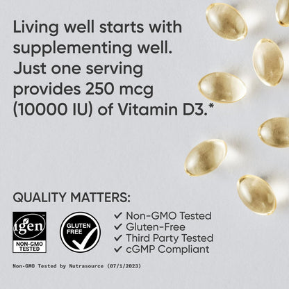 Sports Research® Vitamin D3 10.000 IE (250 µg) mit Kokos-MCT-Öl – Maximalstärke Vitamin-D-Ergänzung – Glutenfrei · Nicht-GVO · Sojafrei – 120 Weichkapseln