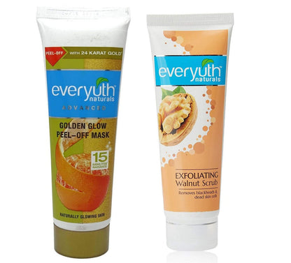 Everyuth Advanced Golden Glow Peel-off Maske 90g & Exfoliating Walnut Scrub 50g – Set