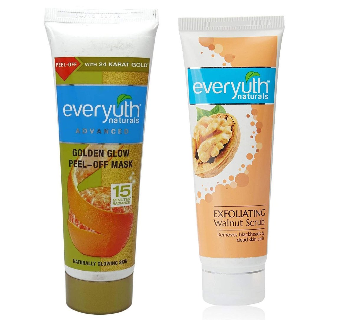 Everyuth Advanced Golden Glow Peel-off Maske 90g & Exfoliating Walnut Scrub 50g – Set