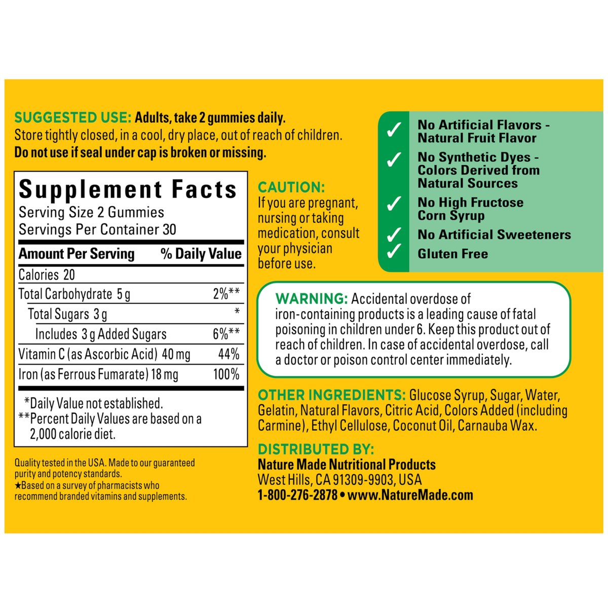Nature Made Eisen 18 mg pro Portion Gummis mit Vitamin C – Eisenpräparat zur Unterstützung roter Blutkörperchen, 60 Gummis, 30-Tage-Vorrat