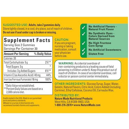 Nature Made Eisen 18 mg pro Portion Gummis mit Vitamin C – Eisenpräparat zur Unterstützung roter Blutkörperchen, 60 Gummis, 30-Tage-Vorrat