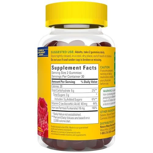 Nature Made Eisen 18 mg pro Portion Gummis mit Vitamin C – Eisenpräparat zur Unterstützung roter Blutkörperchen, 60 Gummis, 30-Tage-Vorrat