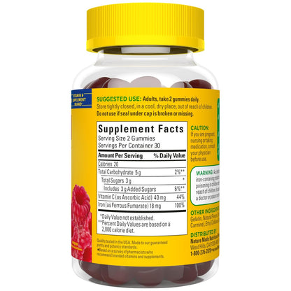Nature Made Eisen 18 mg pro Portion Gummis mit Vitamin C – Eisenpräparat zur Unterstützung roter Blutkörperchen, 60 Gummis, 30-Tage-Vorrat