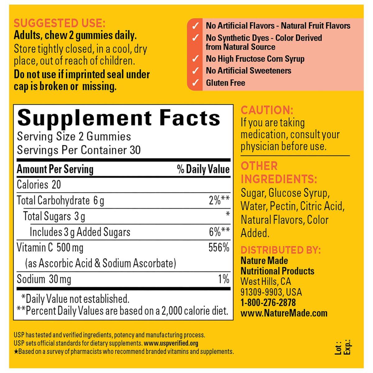 Nature Made Extra Strength Vitamin C 500 mg Gummis - Immunstärkung, 60 Stück, 30 Tage Vorrat