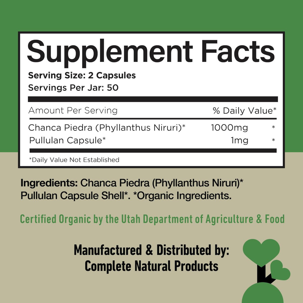 Chanca Piedra Bio-Kapseln 500 mg – Phyllanthus Niruri Steinbrecher Extrakt, Nieren-Gallenblasen-Leber Unterstützung, 100 Kapseln, Non GMO, Alkoholfrei, Vegan, Hergestellt in USA