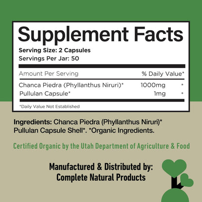 Chanca Piedra Bio-Kapseln 500 mg – Phyllanthus Niruri Steinbrecher Extrakt, Nieren-Gallenblasen-Leber Unterstützung, 100 Kapseln, Non GMO, Alkoholfrei, Vegan, Hergestellt in USA