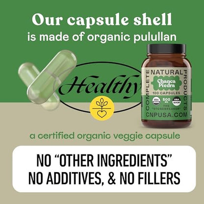 Chanca Piedra Bio-Kapseln 500 mg – Phyllanthus Niruri Steinbrecher Extrakt, Nieren-Gallenblasen-Leber Unterstützung, 100 Kapseln, Non GMO, Alkoholfrei, Vegan, Hergestellt in USA