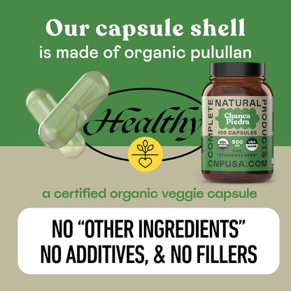 Chanca Piedra Bio-Kapseln 500 mg – Phyllanthus Niruri Steinbrecher Extrakt, Nieren-Gallenblasen-Leber Unterstützung, 100 Kapseln, Non GMO, Alkoholfrei, Vegan, Hergestellt in USA