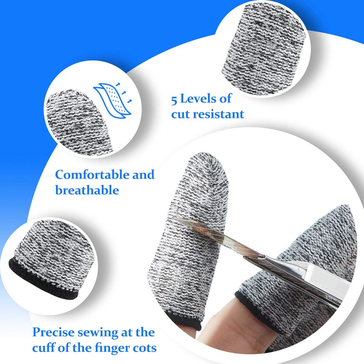 Honoson 20 Stück schnittfeste Fingerlinge, wiederverwendbare Finger- und Daumenschutzhandschuhe für Küche, Bildhauerei (5,6 cm)