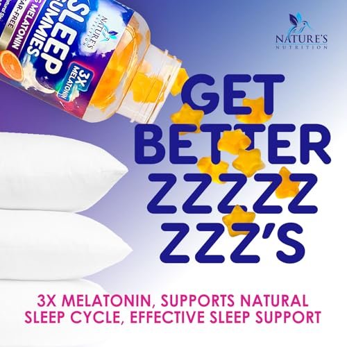 Melatonin Einschlaf Gummibärchen - 6mg pro Portion - Zuckerfreie Melatonin Gummis für Erwachsene - Extra starkes Schlaf-Gummipräparat - Unterstützt erholsamen Schlaf - Leckerer Orangen-Geschmack - 60 Gummis