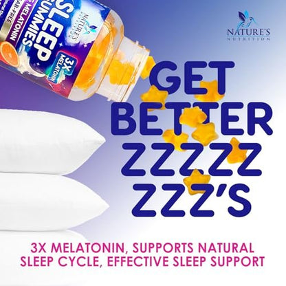 Melatonin Einschlaf Gummibärchen - 6mg pro Portion - Zuckerfreie Melatonin Gummis für Erwachsene - Extra starkes Schlaf-Gummipräparat - Unterstützt erholsamen Schlaf - Leckerer Orangen-Geschmack - 60 Gummis